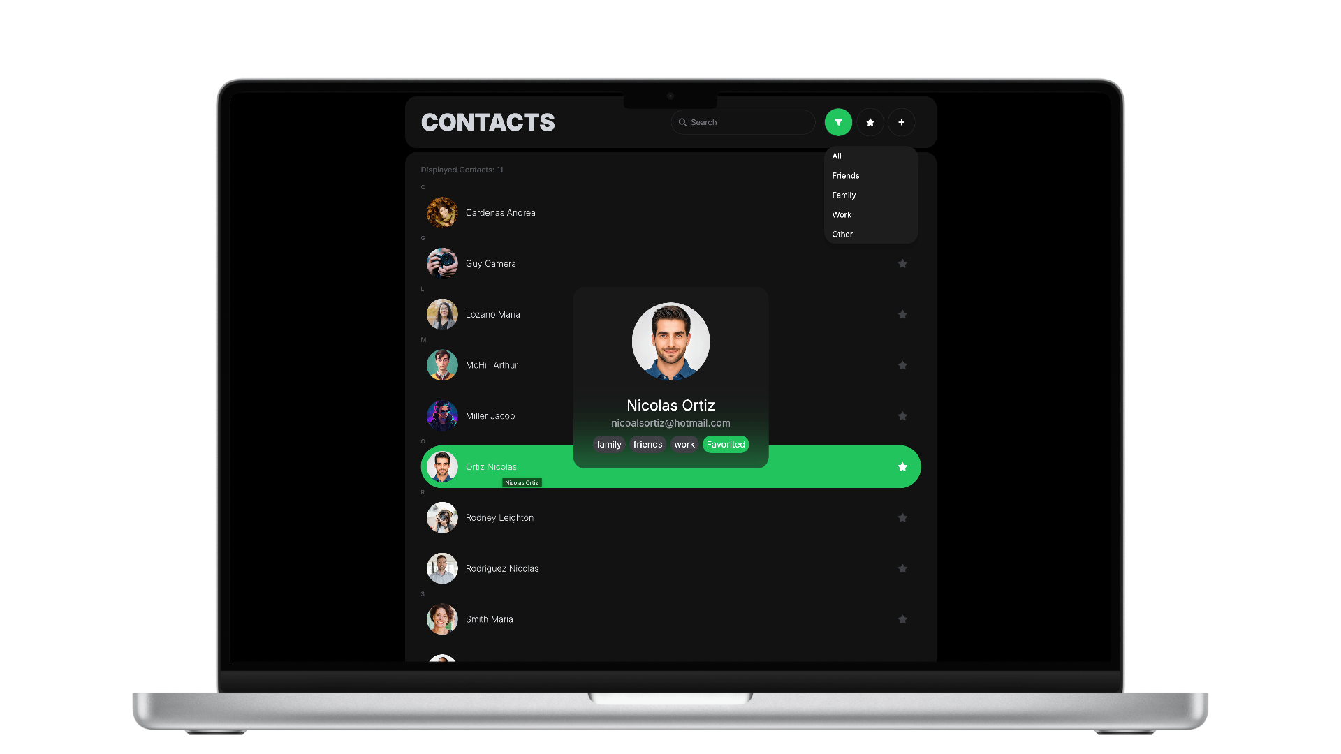 Contacts app laptop mockup image